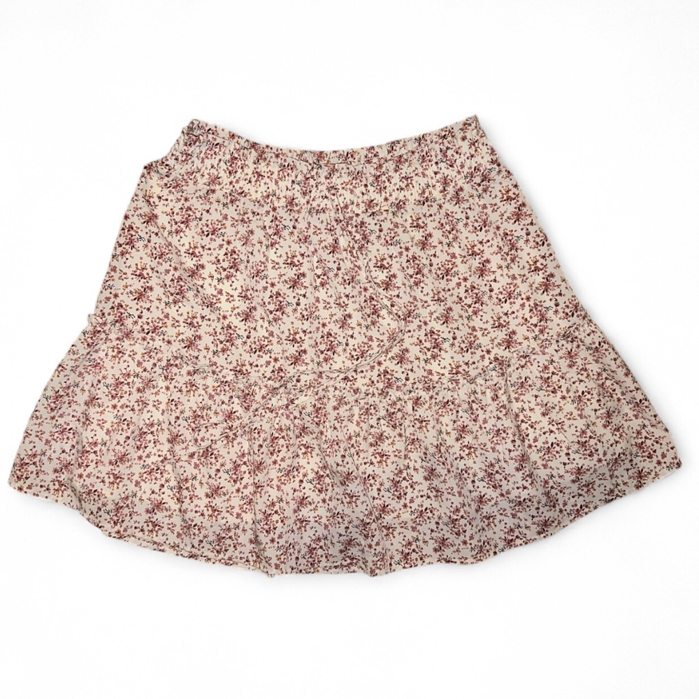 Paper Crane Womens White Red Dainty Floral Short Peasant Swing Boho Skirt Sz. M